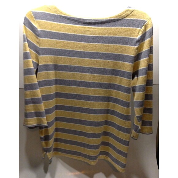 Croft & Barrow Small Tee Striped 3/4 Sleeve Boat Neck Gray Yellow White Stretch - Picture 5 of 7